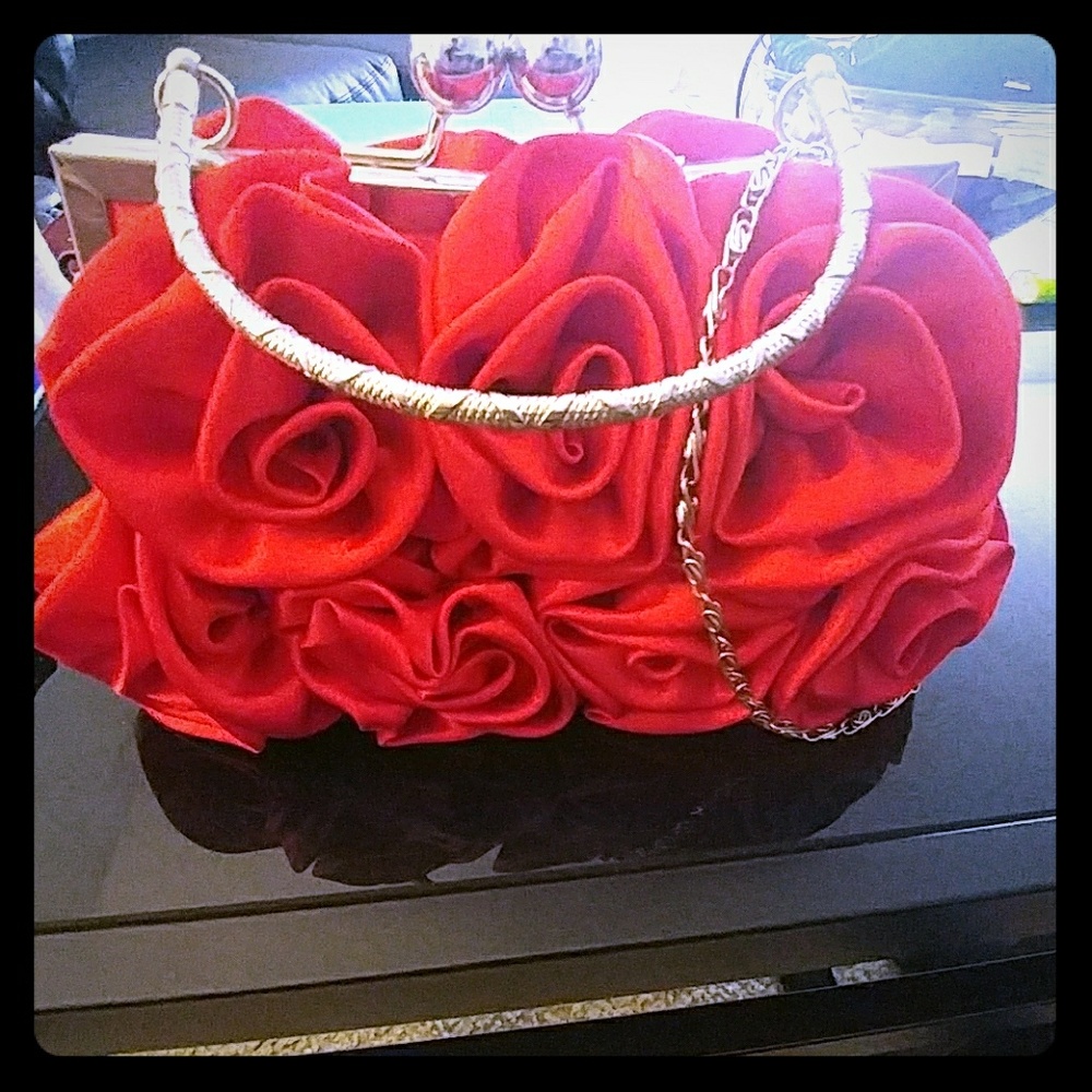 Women's Red Rose Design Clutch Bag